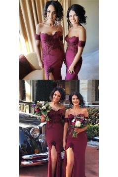 Mermaid Off-the-Shoulder Lace Long Bridesmaid Dresses with Slit 3010285