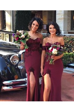 Mermaid Off-the-Shoulder Lace Long Bridesmaid Dresses with Slit 3010285