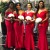 Mermaid Spaghetti Straps Long Red Bridesmaid Dresses with Slit 3010291