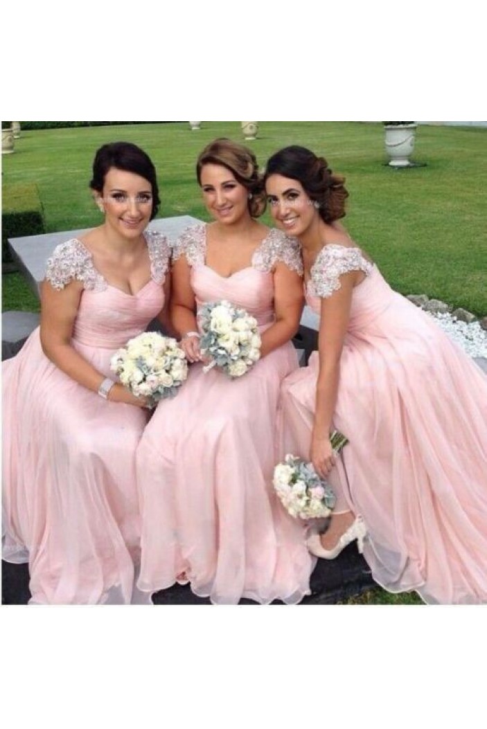 A-Line Long Pink Bridesmaid Dresses 3010326