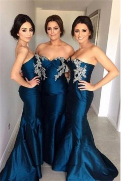 Mermaid Sweetheart Long Bridesmaid Dresses with Lace Appliques 3010327