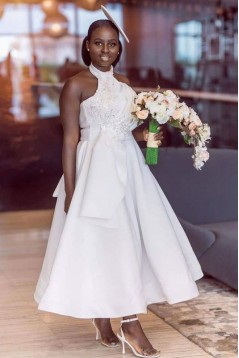 A-Line White Lace Bridesmaid Dresses 3010386
