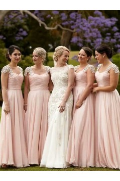 A-Line Lace and Chiffon Floor Length Bridesmaid Dresses 3010420