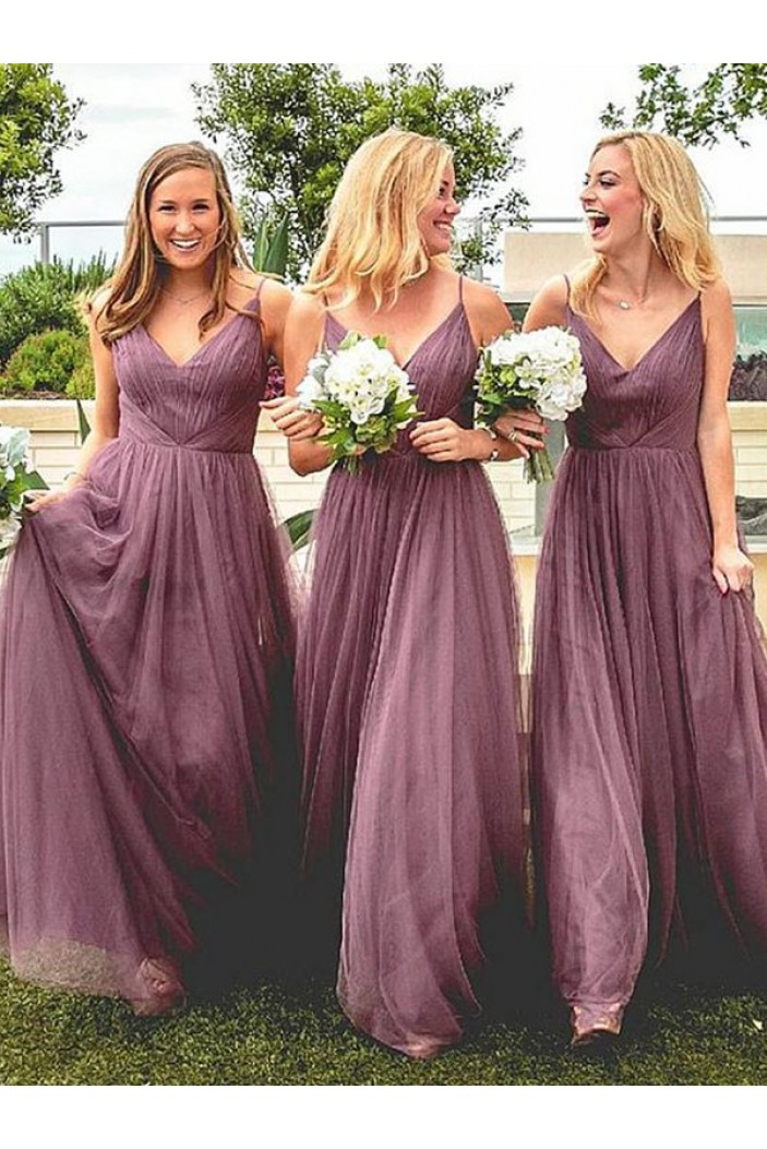 A-Line V-Neck Floor Length Bridesmaid Dresses 3010433