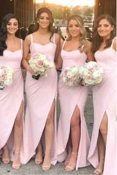 Sheath Long Pink Floor Length Bridesmaid Dresses 3010467
