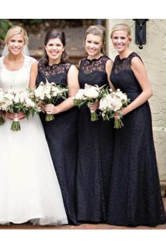 Long Black Lace Floor Length Bridesmaid Dresses 3010511