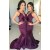 Mermaid Long Grape V-Neck Floor Length Bridesmaid Dresses 3010514