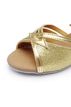 Women's Kids' Gold Sparkling Glitter Sandals Flats Latin Dance Shoes D601001