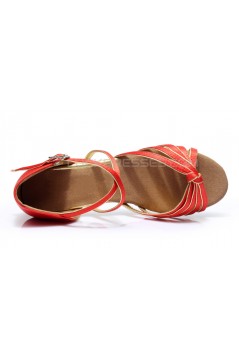 Women's Kids' Dance Shoes Latin/Ballroom Satin Chunky Heel Red Dance Shoes D601016