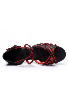 Women's Kids' Dance Shoes Latin/Ballroom Satin Chunky Heel Black Red Dance Shoes D601019