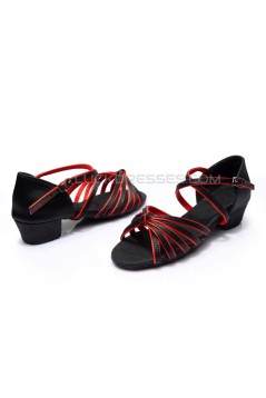 Women's Kids' Dance Shoes Latin/Ballroom Satin Chunky Heel Black Red Dance Shoes D601019