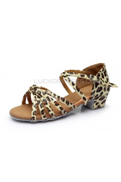 Women's Kids' Dance Shoes Latin/Ballroom Satin Chunky Heel Leopard Dance Shoes D601022