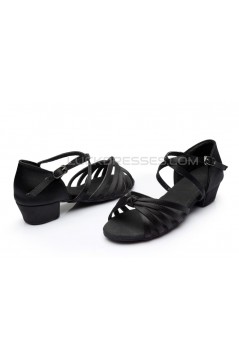 Women's Kids' Dance Shoes Latin/Ballroom Satin Chunky Heel Black Dance Shoes D601025