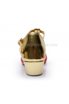 Women's Kids' Red Satin Flats Latin Salsa T-Strap Dance Shoes Chunky Heels Dance Shoes D601034