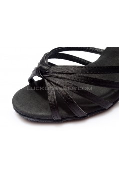 Women's Black Satin Heels Sandals Latin Salsa With Ankle Strap Dance Shoes D602003