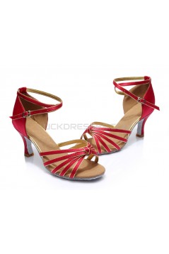 Women's Fuschia Gold Satin Heels Sandals Latin Salsa With Ankle Strap Dance Shoes D602009