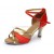 Women's Red Gold Satin Heels Sandals Latin Salsa With Ankle Strap Dance Shoes D602017