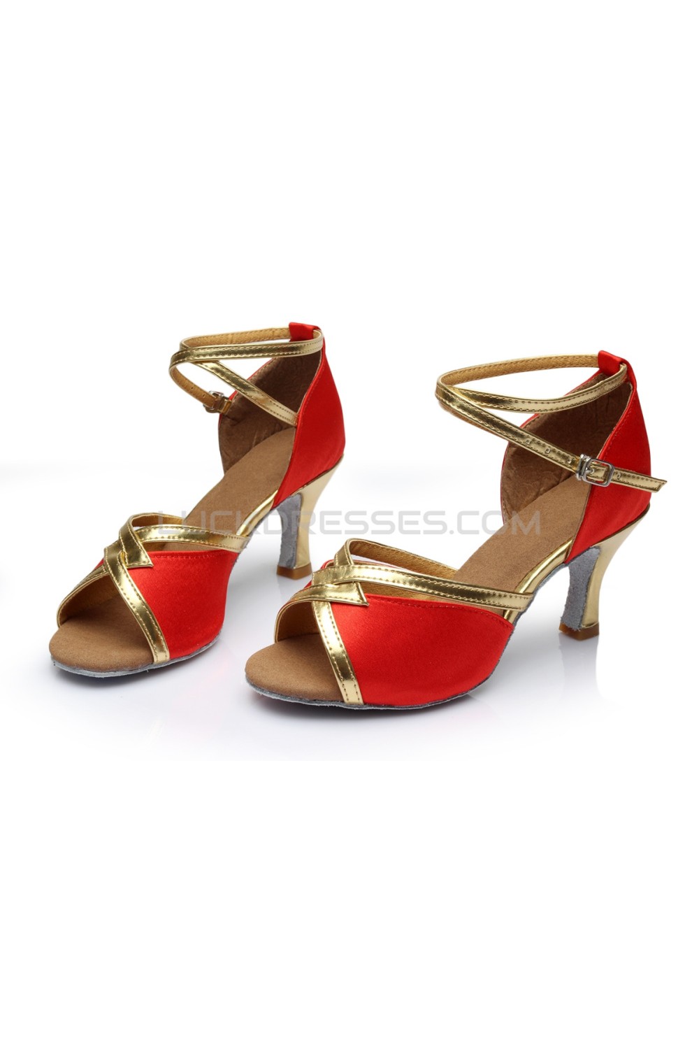 Women's Red Satin Heels Sandals Latin Salsa With Ankle Strap Dance ...