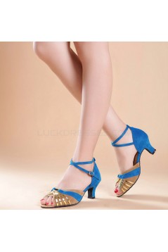 Women's Blue Gold Women's Piscine Mouth Shoes Open Toe Modern Ballroom/Latin Dance Shoes D801004