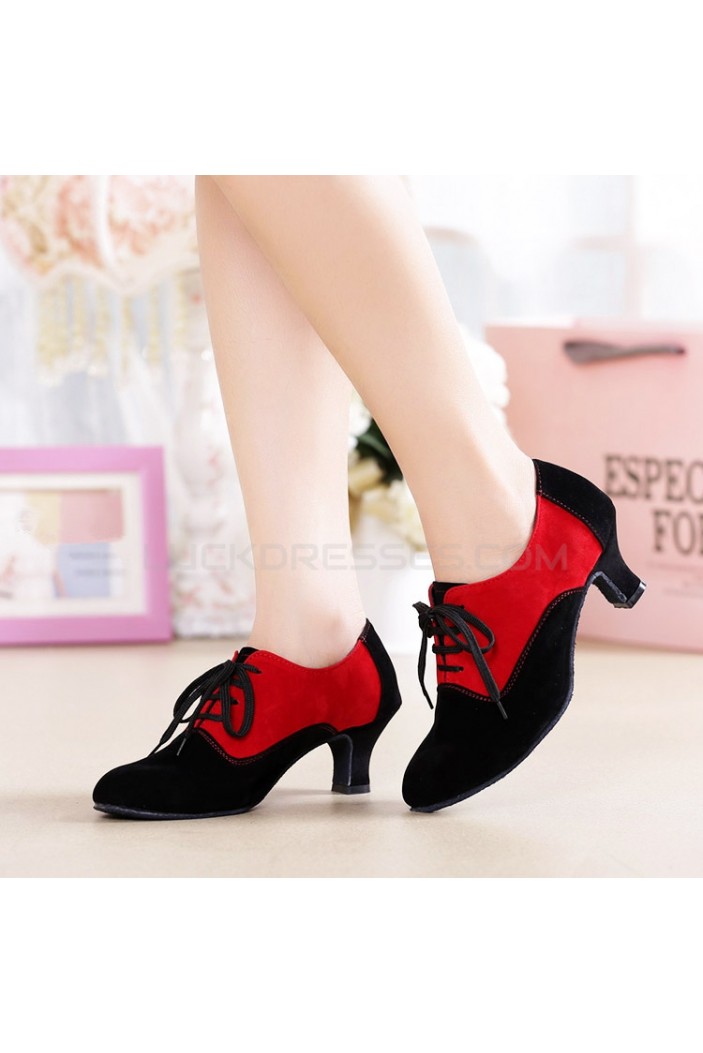Women's Heels Lace-up Latin Modern Dance Shoes Red Black Wedding Party Shoes D801053