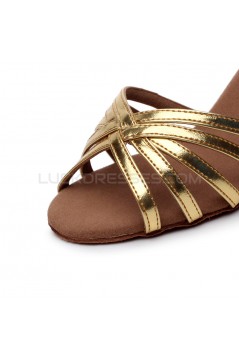Women's Heels Gold Leatherette Modern Ballroom Latin Salsa Ankle Strap Dance Shoes D901001