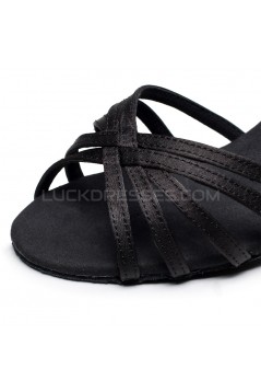 Women's Heels Black Satin Modern Ballroom Latin Salsa Ankle Strap Dance Shoes D901003