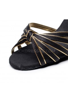Women's Heels Black Gold Satin Modern Ballroom Latin Salsa Ankle Strap Dance Shoes D901006