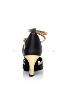 Women's Heels Black Gold Satin Leatherette Modern Ballroom Latin Salsa Ankle Strap Dance Shoes D901013