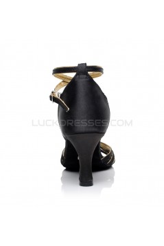 Women's Heels Black Satin Modern Ballroom Latin Salsa Dance Shoes D901023