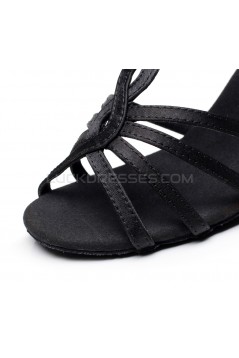 Women's Heels Black Satin Modern Ballroom Latin Salsa Dance Shoes D901025