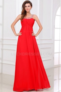 Empire One-Shoulder Long Red Beaded Chiffon Prom Evening Formal Party Dresses/Maternity Evening Dresses ED010006