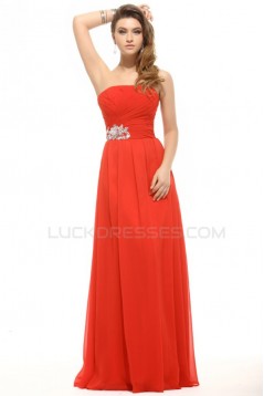 A-Line Strapless Long Beaded Chiffon Prom Evening Formal Party Dresses ED010010