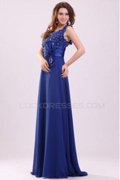 A-Line Long Blue Beaded Chiffon Prom Evening Formal Party Dresses ED010013