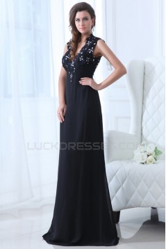 A-Line V-Neck Long Beaded Chiffon Prom Evening Formal Party Dresses ED010015