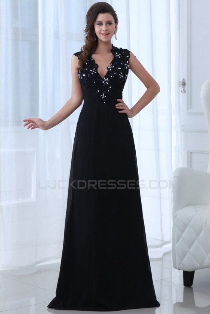 A-Line V-Neck Long Beaded Chiffon Prom Evening Formal Party Dresses ED010015