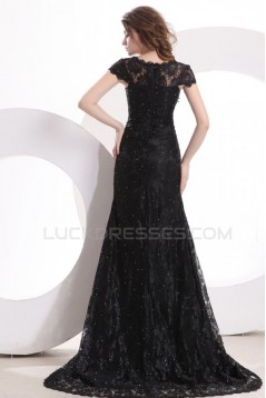 Cap Sleeve Long Black Lace Prom Evening Formal Party Dresses ED010033