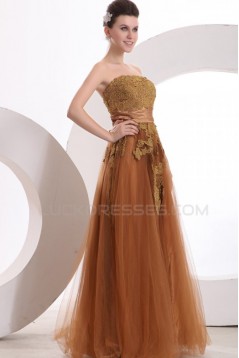 A-Line Strapless Long Tulle Prom Evening Formal Party Dresses ED010040