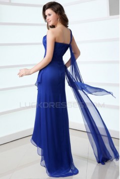 A-Line One-Shoulder Blue Chiffon Prom Evening Formal Party Dresses ED010048