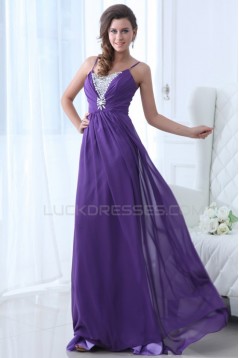 A-Line Spaghetti Strap Beaded Long Purple Prom Evening Formal Party Dresses ED010052