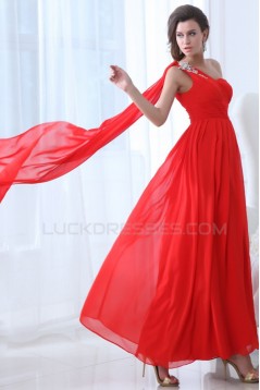 A-Line One-Shoulder Long Red Chiffon Prom Evening Formal Party Dresses ED010053