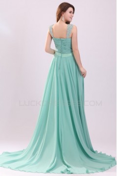 A-Line Beaded Straps Long Chiffon Prom Evening Formal Party Dresses ED010055