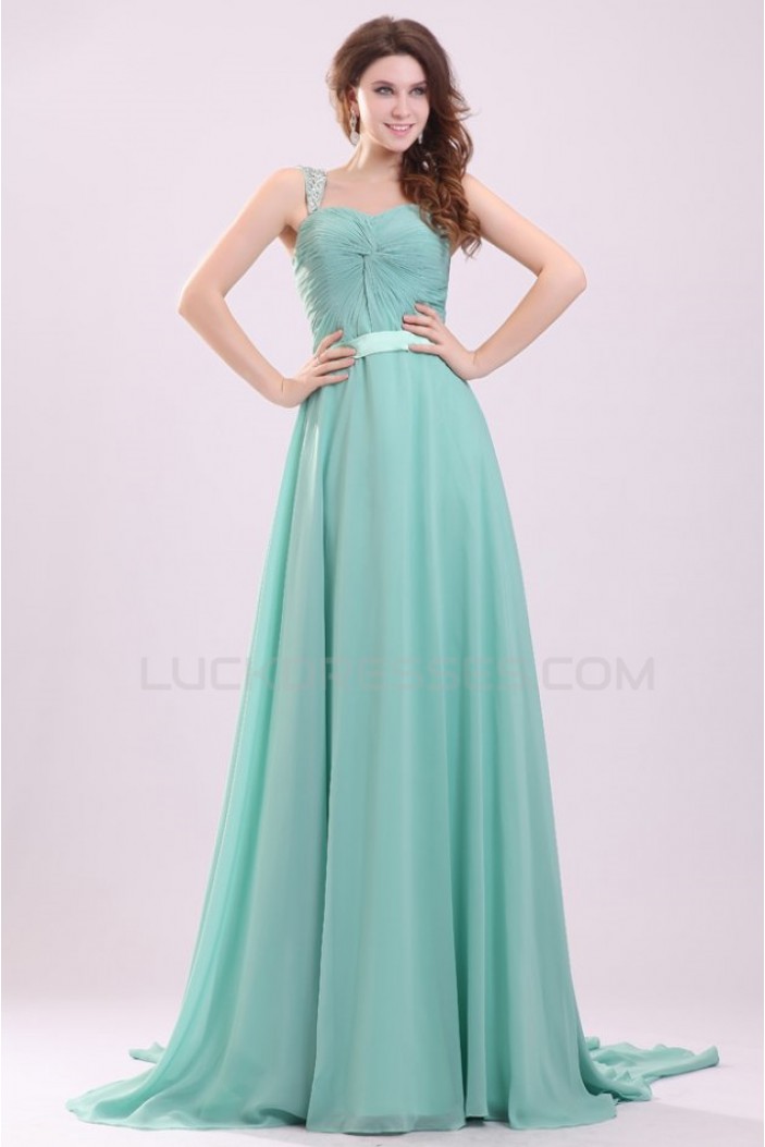 A-Line Beaded Straps Long Chiffon Prom Evening Formal Party Dresses ED010055