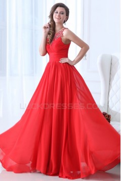 A-Line Beaded Long Red Chiffon Prom Evening Formal Party Dresses ED010059