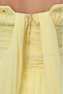 A-Line Strapless Beaded Long Yellow Chiffon Prom Evening Formal Party Dresses ED010061