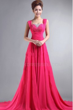 A-Line Beaded Long Pink Chiffon Prom Evening Formal Party Dresses ED010065