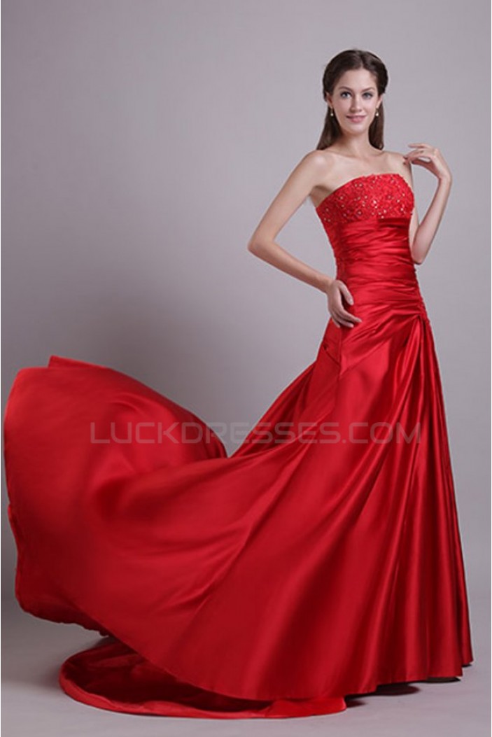 Sheath/Column Strapless Long Red Prom Evening Formal Party Dresses ED010067