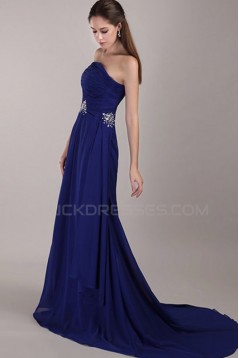 Sheath/Column Strapless Long Blue Chiffon Prom Evening Formal Party Dresses ED010070