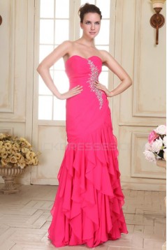 Trumpet/Mermaid Sweetheart Beaded Long Pink Chiffon Prom Evening Formal Party Dresses ED010077