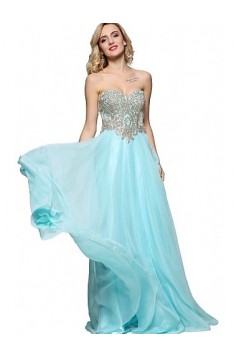 A-Line Sweetheart Lace Appliques Long Blue Prom Evening Formal Party Dresses ED010086