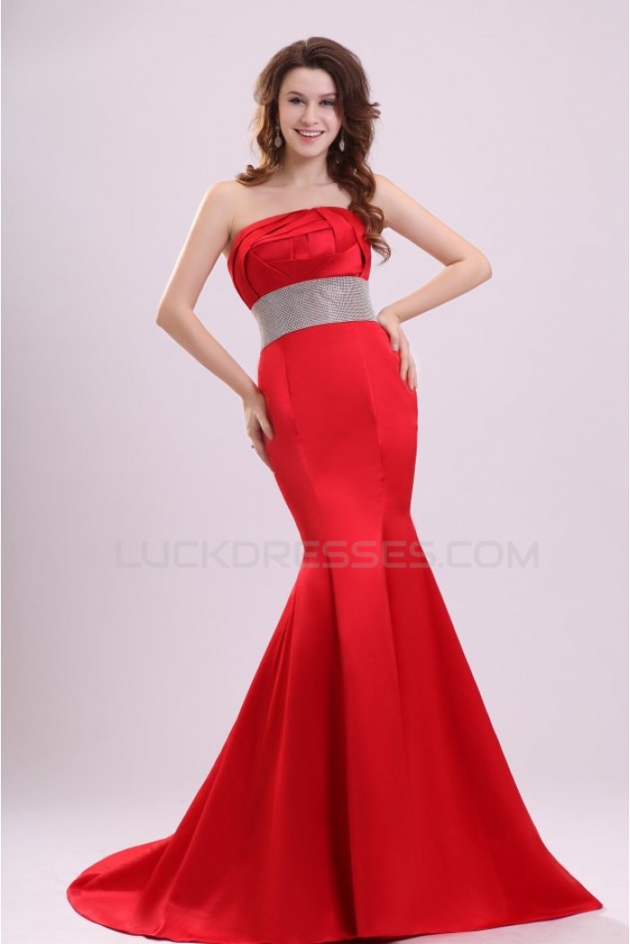 Trumpet/Mermaid Strapless Long Red Prom Evening Formal Party Dresses ED010100